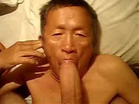 Old Asian Man Eating a Big Cock